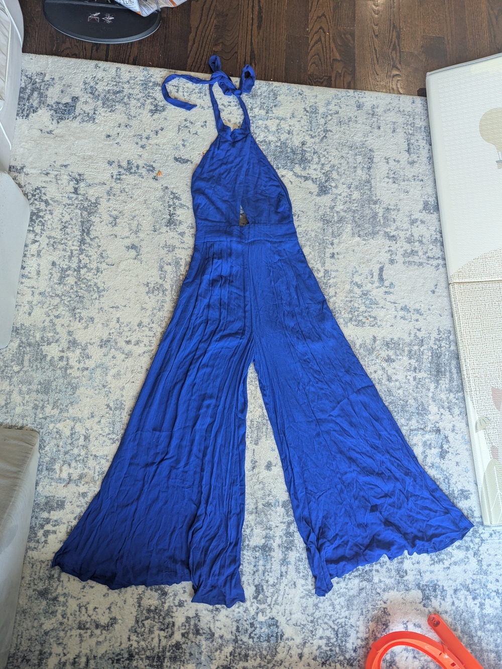 Free People Blue Keyhole Halter Jumpsuit